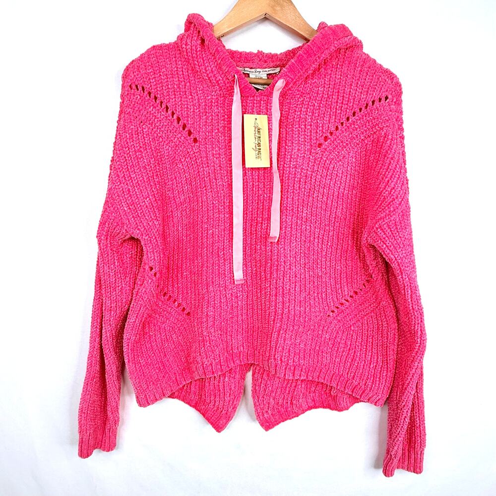 NWT American Rag Neon Pink Chenille Hoodied Sweater M